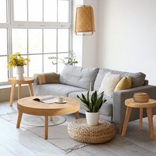 Farmhouse Boho Round Coffee Table Set of 3 Nesting Tables Wood Natural Finish