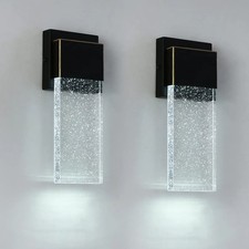 Aplique de Pared LED Moderno Negro Burbuja Vidrio Interior Exterior Luz 6W 6000K Paquete de 2