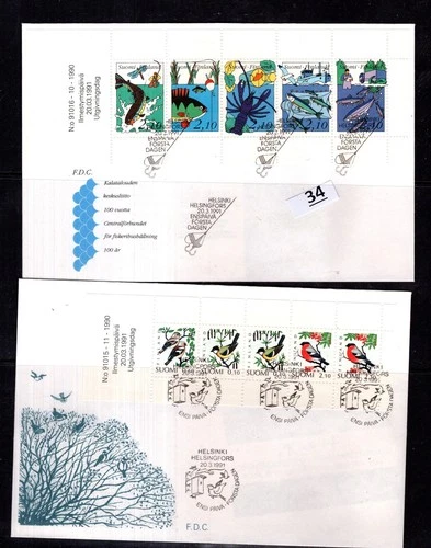 / FINLAND 1991 - 2 FDC - BIRDS - MARINE LIFE - FISH