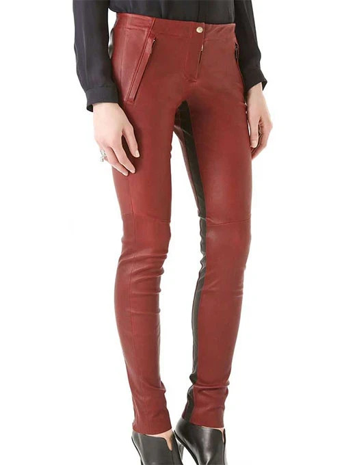 Women's Red Lambskin Leather Pants Slim Fit Office Work Formal Wear WLP9a