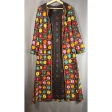 B. Altman Co x NAT-RAJ Vtg Kaftan Robe Coat Sz 10 Suzani Embroidered Hippie Long