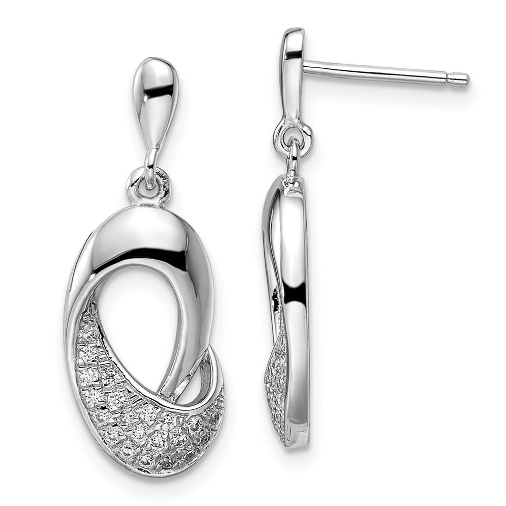 Sterling Silver Rhodium-plated Cubic Zirconia Post Drop & Dangle Earrings 3.52gm