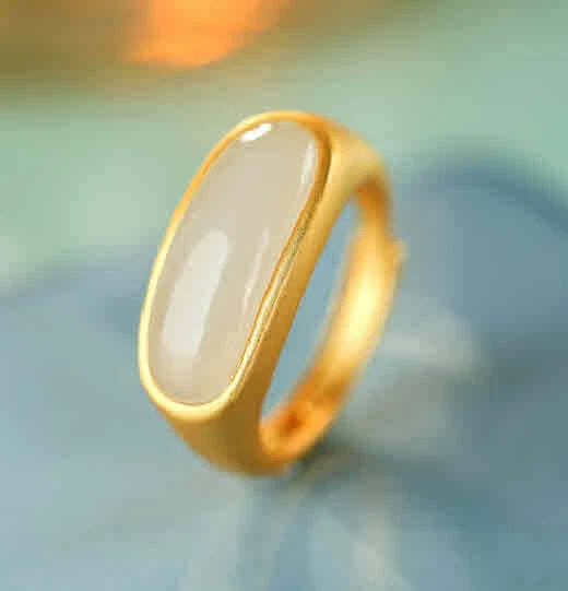 B23 Anello Rauch-Jade 925 Argento Sterling Placcato Oro Misura Regolabile - Immagine 3 di 4