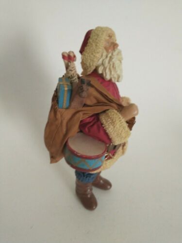 Vintage Midwest Weihnachtsmann Figur Keramik Pappmaché mit Trommel und Tasche mit Pony - Bild 2 von 5