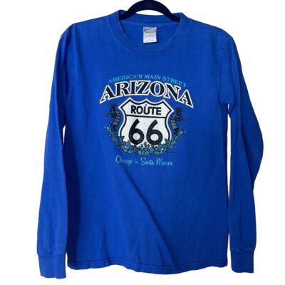 Vintage Route 66 ARIZONA T-Shirt Size Small Blue Long Sleeve
