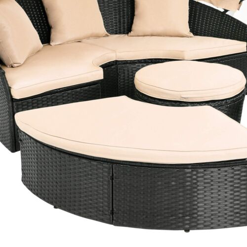 Indoor Outdoor Daybed with Retractable Canopy Sofa Bed Set Weather Resist Rattan - Picture 10 of 10
