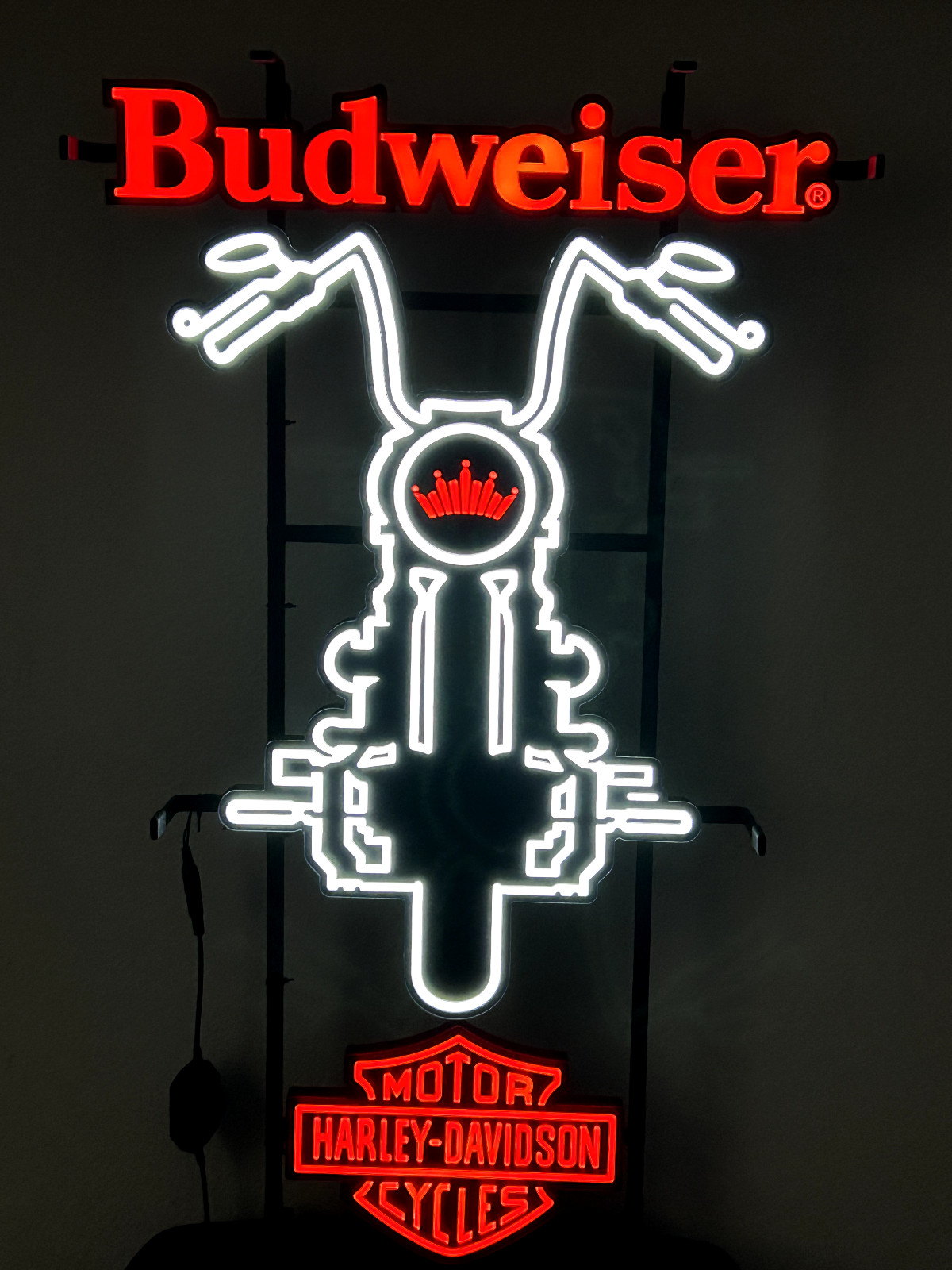 BUDWEISER HARLEY-DAVIDSON MOTORCYCLE LED BAR LIGHT MAN CAVE DISPLAY DECOR NEW
