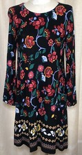 LOFT Women's Size S Long Sleeve Floral Swing DRESS Midi Jersey Stretch Casual