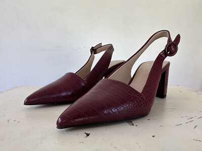 Franco Sarto Trista Plum Faux Crocodile Sling Back Block Heels