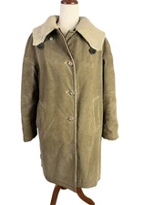 Vtg Chippewa Woolen Mills Coat Large Women Corduroy Tan Tartan Wool Lined
