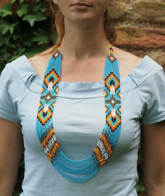 Handmade Necklace Seed Bead Boho American Style Nativ Beaded Multi Strand