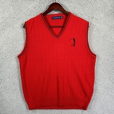 Pinnacle Mens Red Golf Vest Size M Golfer Logo 100% Acrylic Made In The USA VTG