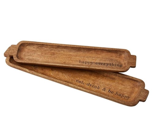 Mud Pie Nested Wooden Tray Set, Small 3 3/4"x 16 3/4" Large 4 1/2" x 19 1/2"