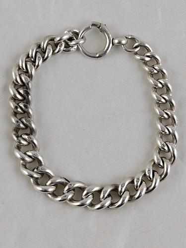 925 Sterling Silver Charm Bracelet Flat Rounded Curb Stamped All Links 41 g - Picture 24 of 24