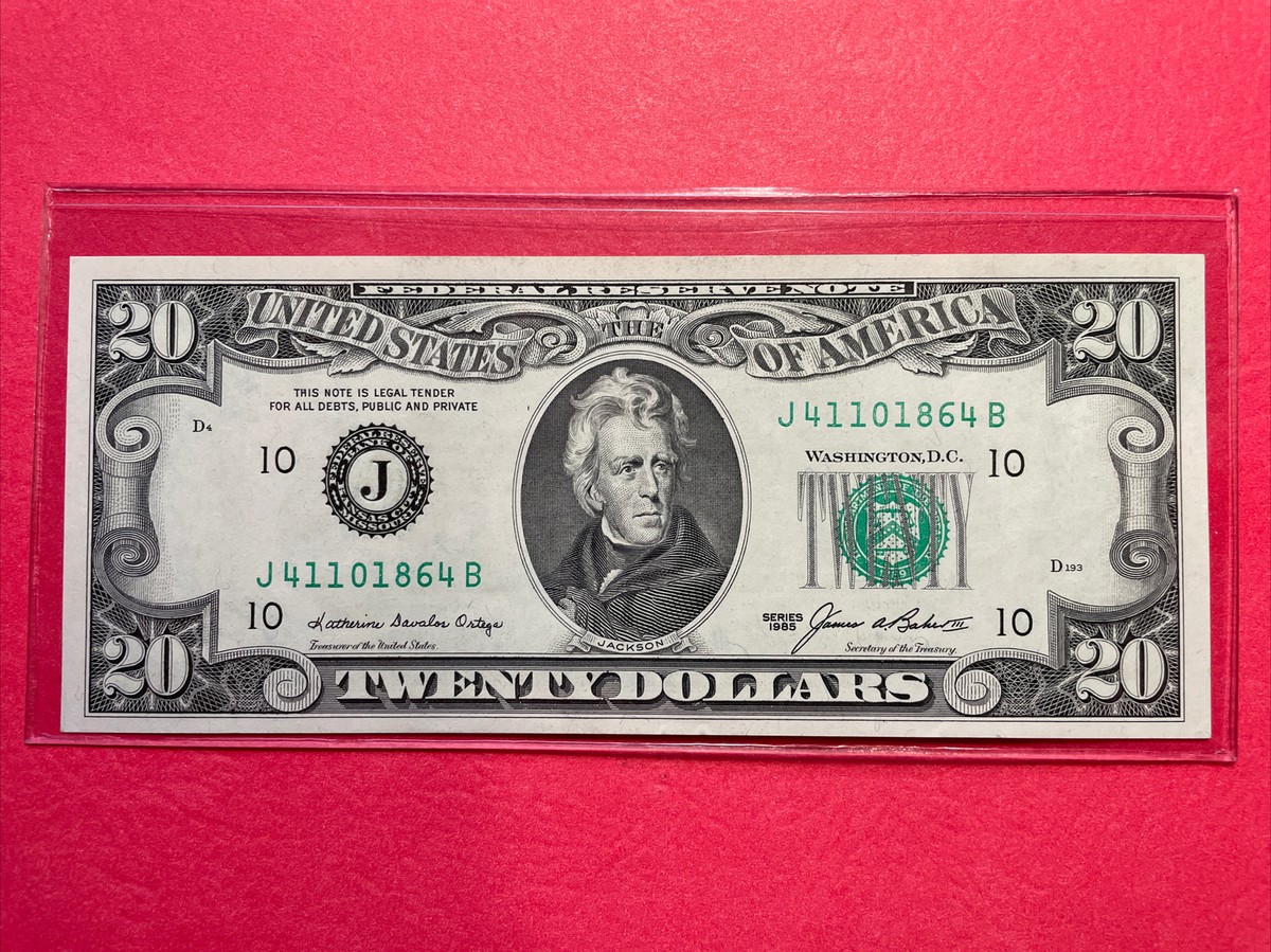 $20 1985 FEDERAL RESERVE NOTE 1 J/B BLOCK (w) ( KANSAS CITY