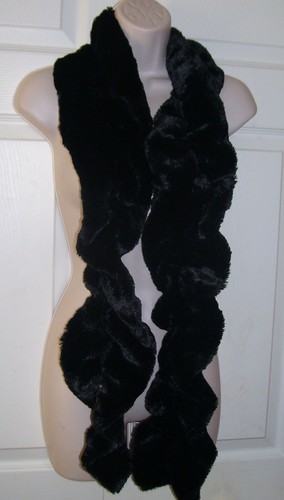 Women Twisted Neck Scarf Black Faux Fur Winter Ultra Soft Plush New - Picture 3 of 8