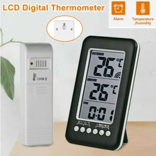 Digital Thermometer Clock Indoor/Outdoor Wireless Temperature Transmitter Meter