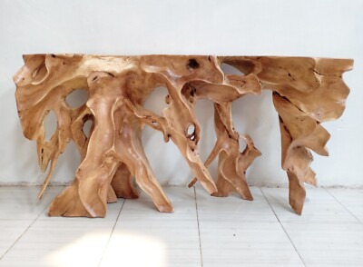 60''Console Table Carved Teak Root wood, One-of-a-kind functional