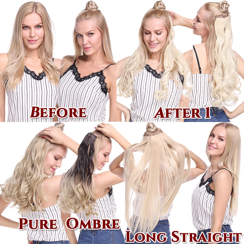 Настоящие толстые человеческие волосы AS 1 шт. полная заколка на голову прямые волнистые волосы - Изображение 3 из 4