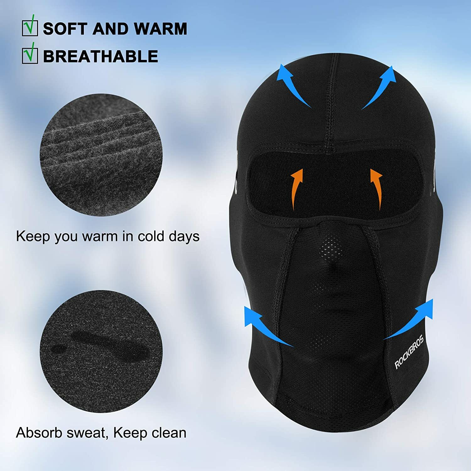 ROCKBROS Maschera Viso Cappuccio Tempesta Cappello Invernale Balaclava Moto Sci Bici foto 3
