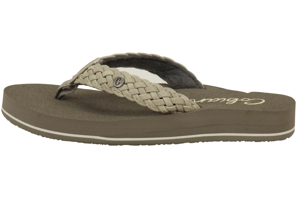 Sandálias sapatos femininos Cobian salto trançado creme flip flop - Imagem 2 de 4