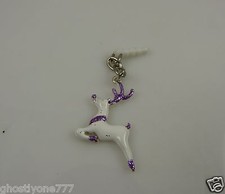 white purple reindeer cell phone Ipad charm ear cap dust plug Christmas