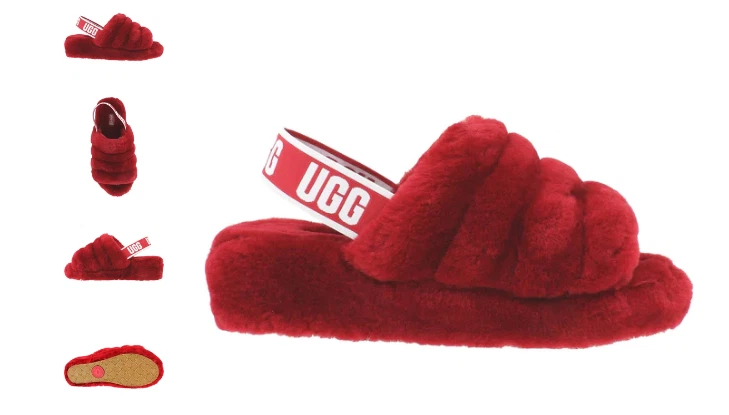 Pantofola a nastro rosso UGG Fluff Yeah taglia USA 5 11 NUOVA!!!!