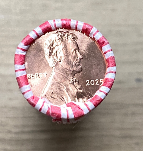 Brand New Bank Roll of 2025 No Mint Mark Lincoln Shield One Cent - Afbeelding 1 van 7