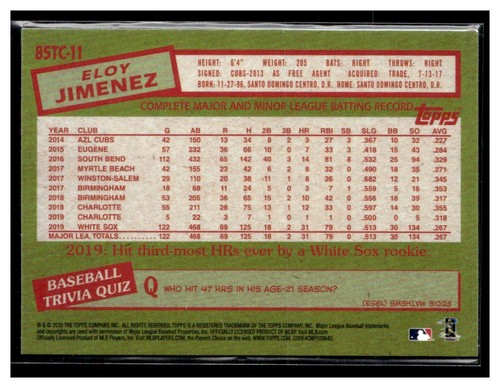 2020 Topps Chrome #85TC-11 Eloy Jimenez - Picture 2 of 2