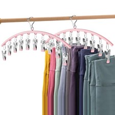2 Pack Pink Legging Organizer for Closet Metal Yoga Pants Hangers w/10 Clips ...