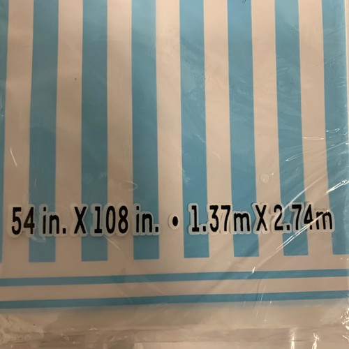 Lot of 6: Unique Plastic Powder Blue Striped Plastic Table Cover, 108" x 54" - Picture 5 of 5