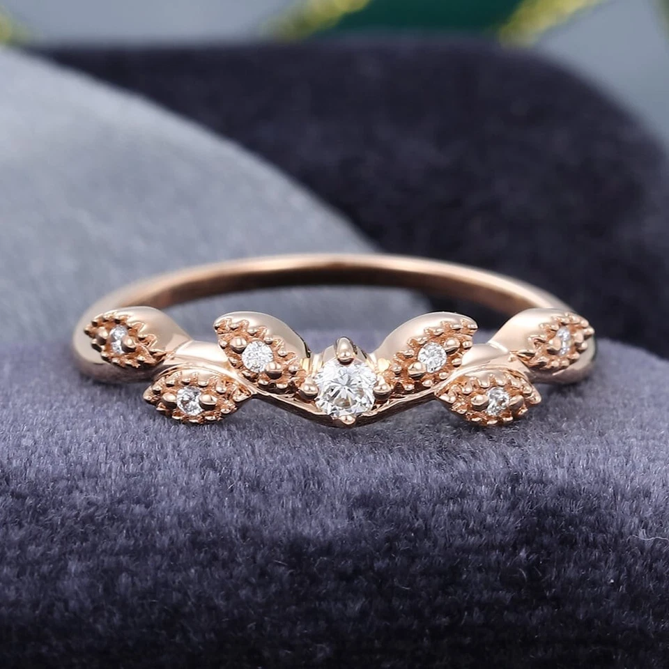 Zircon Floral Rose Gold Silver 925 Curved Band Wedding Engagement Bridal Ring. - Image 4 of 4