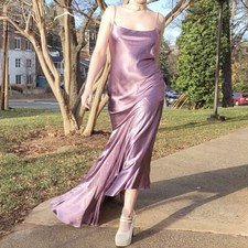 Reem Acra NWT lilac silk satin asymmetrical slip gown