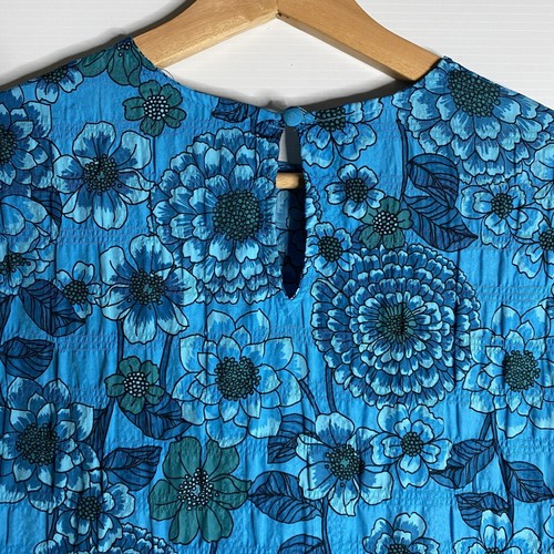 Zara Dress Women 8 Turquoise Blue Floral Long Sleeve Knee Length Tiered Trapeze - Picture 11 of 17