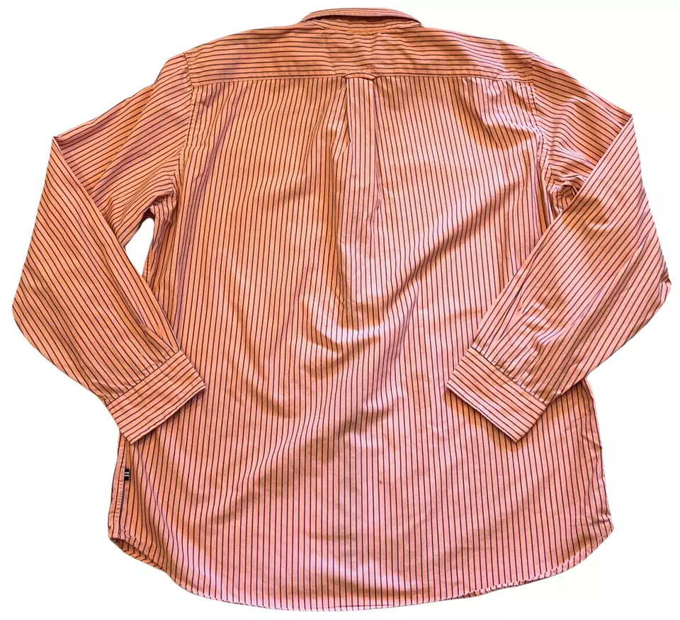 Nautica Shirt Mens XL Button Down Long Sleeve Logo Orange Navy Stripe Auburn - Image 2 of 4