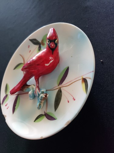 Vintage Kardinal rote Vogelplatten zweier Set ca. 5 Zoll Durchmesser Napco - Bild 9 von 17