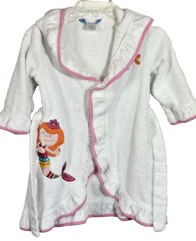 Company Niños Niñas Sirena Blanco con Borde Rosa Bata con Capucha Cinturón Incluido Talla XS Foto 2 de 4