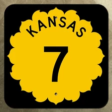 Kansas state route 7 highway marker road sign sunflower Glacial Hills 1962
