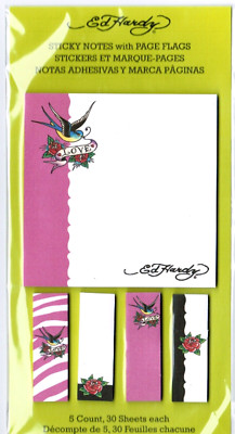 ED HARDY Blue Bird LOVE and Roses Sticky NOTES and Page Flags! NIP