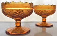 Tiara Indiana Glass 2 Amber Sandwich Taper Candle Holder Scalloped Footed Bowls