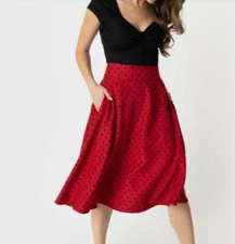 NWOT Unique Vintage Swing Skirt Womens 1x/16 Plus Red Black Polka Dot High Waist