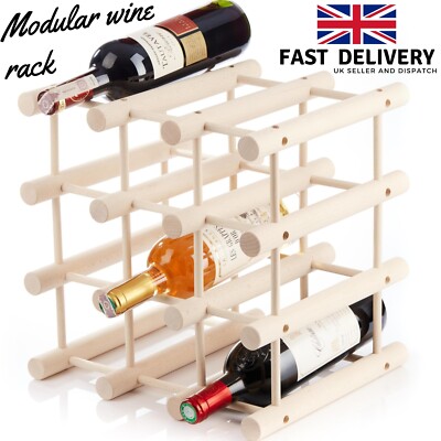 12 Bottle Wooden Wine Rack Free Standing Many Setup Options Kitchen  Or Bar