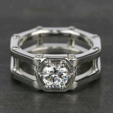 Anillo hexagonal plateado para hombre 2 quilates circonita cúbica anillo glamoroso anillo de regalo de Navidad