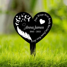 Personalized Heart Acrylic Plaque Stake, Grave Marker Garden Sign, Memorial Gift