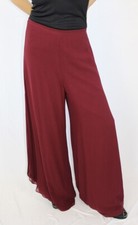 ST. JOHN EVE. Georgette Wide Leg Pants Chiffon Silk Side Slit Burgundy NWT 8
