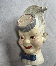 Vintage Coca Cola The Sprite Boy Head Coin/Piggy Bank Cast Iron Coke Collectible