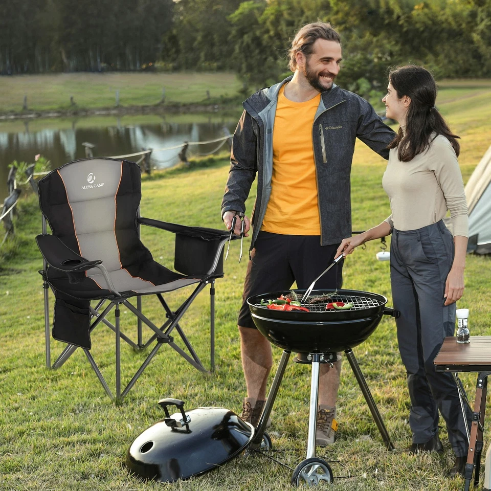 Paquete de 2 sillas de camping portátiles sillas plegables de alta resistencia con portavasos de gran tamaño Foto 2 de 4