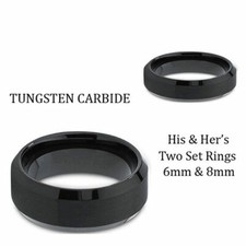 Men's 8MM  Ladie's 6MM Black Brushed Tungsten Carbide Wedding Band Ring set