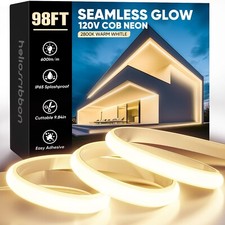 COB Led Neon Rope Lights 98ft 2800K Warm White, 110-120V Outdoor Waterproof L...