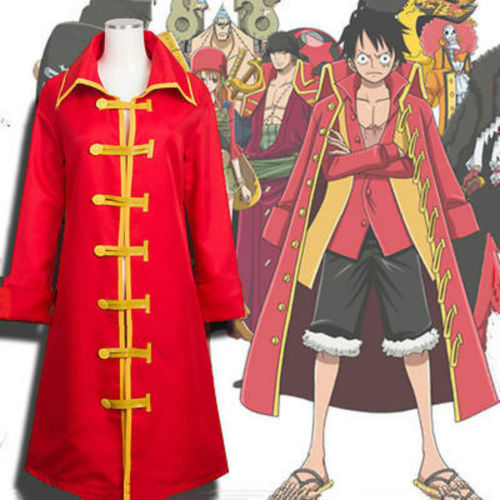 One Piece Monkey D. Luffy Uniform Cosplay Costume Red Trench Coat Cloak